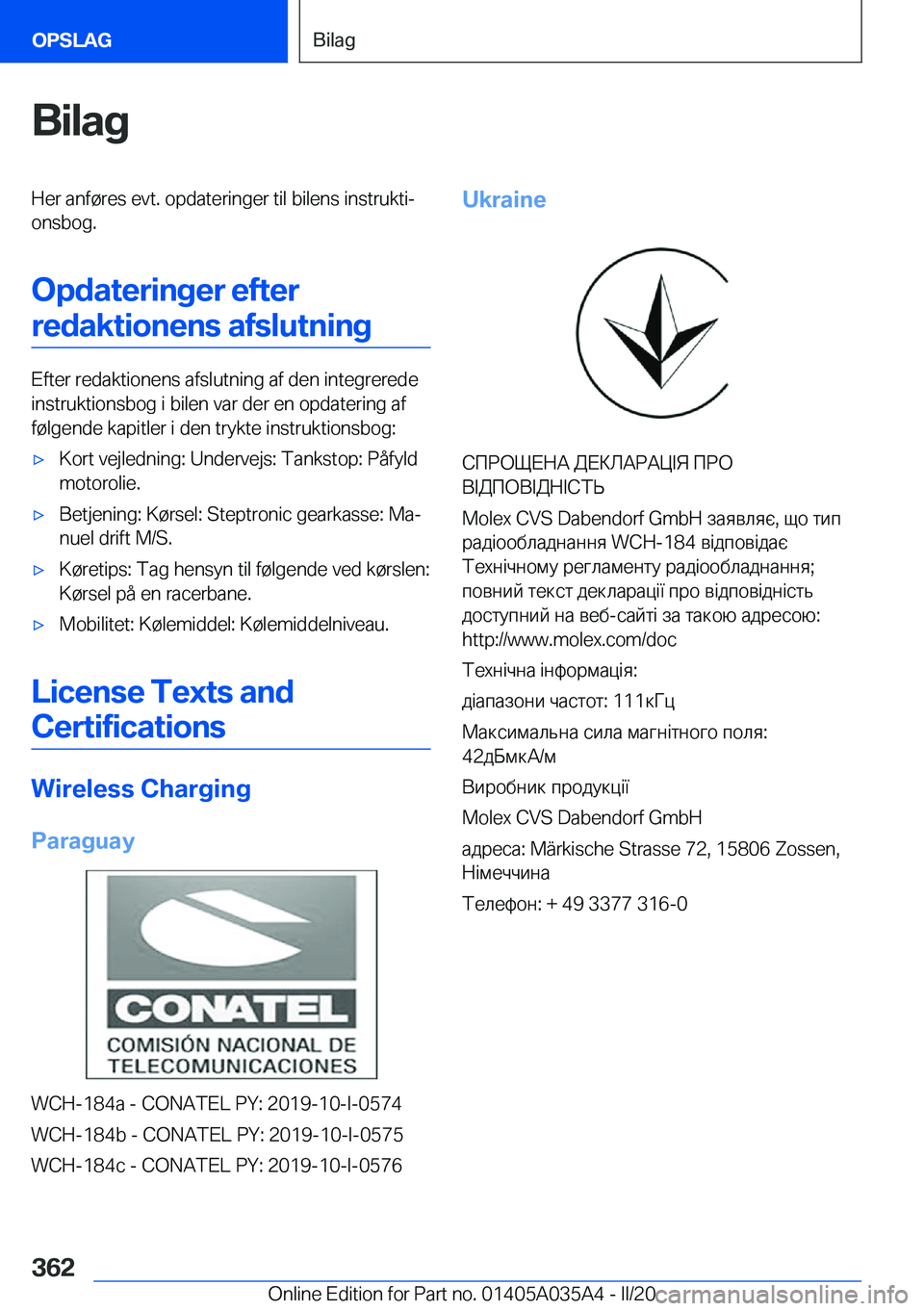 BMW X4 2020  InstruktionsbØger (in Danish) �B�i�l�a�g�H�e�r��a�n�f�