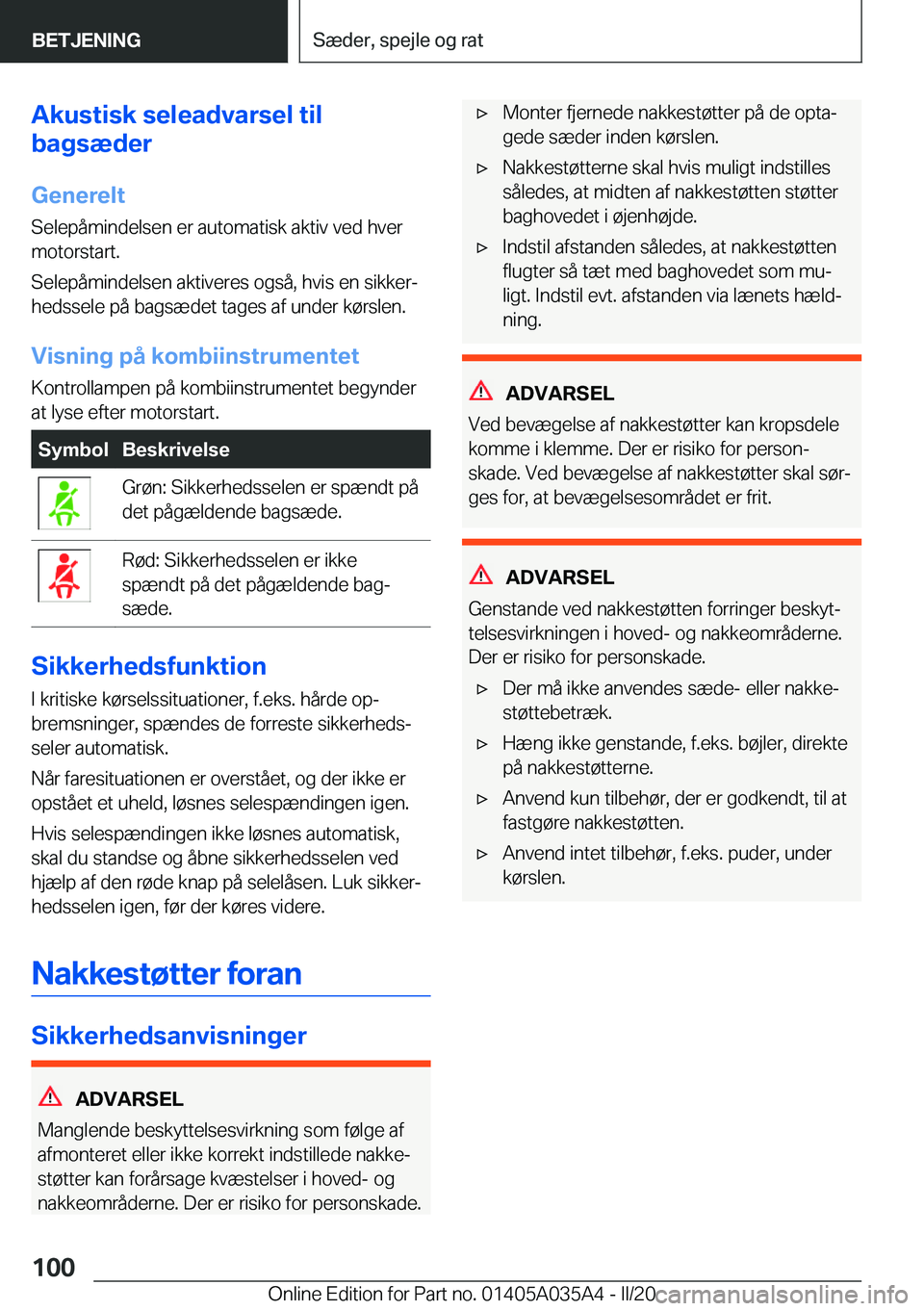 BMW X4 2020  InstruktionsbØger (in Danish) �A�k�u�s�t�i�s�k��s�e�l�e�a�d�v�a�r�s�e�l��t�i�l
�b�a�g�s�æ�d�e�r
�G�e�n�e�r�e�l�t
�S�e�l�e�p�å�m�i�n�d�e�l�s�e�n��e�r��a�u�t�o�m�a�t�i�s�k��a�k�t�i�v��v�e�d��h�v�e�r �m�o�t�o�r�s�t�a�r�t�.
�