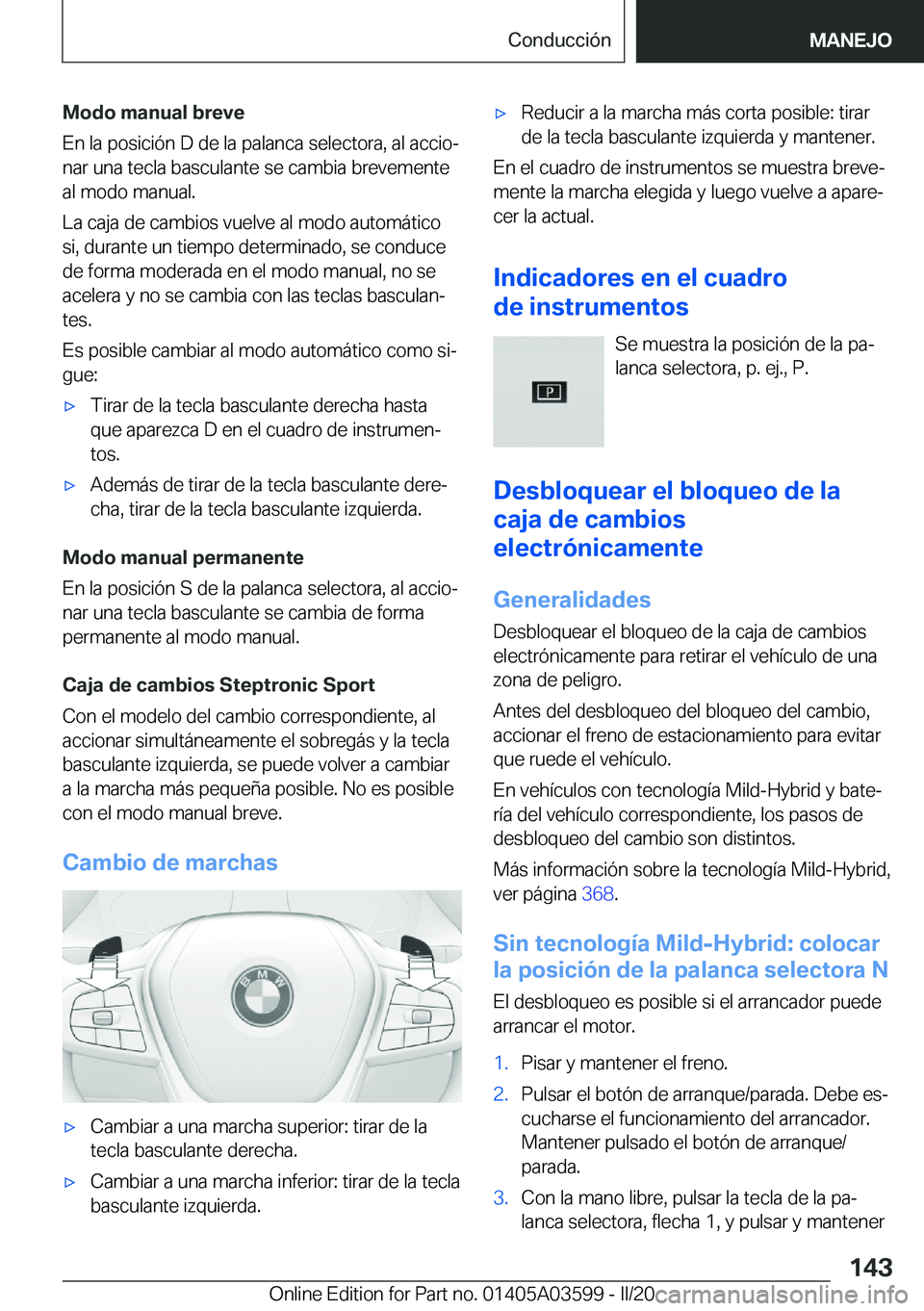 BMW X4 2020  Manuales de Empleo (in Spanish) �M�o�d�o��m�a�n�u�a�l��b�r�e�v�e
�E�n��l�a��p�o�s�i�c�i�