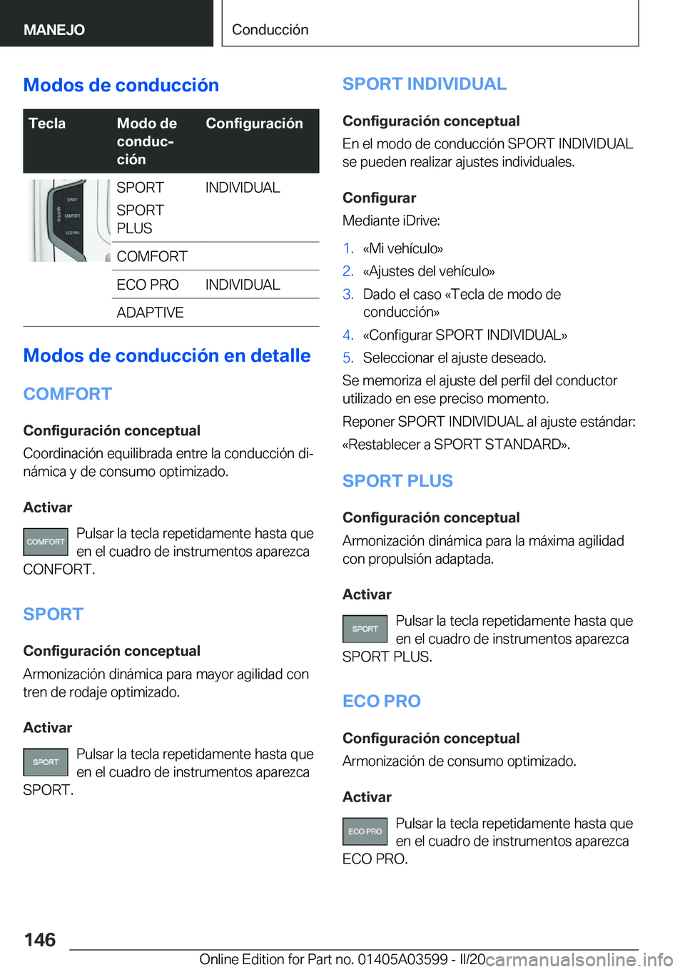 BMW X4 2020  Manuales de Empleo (in Spanish) �M�o�d�o�s��d�e��c�o�n�d�u�c�c�i�