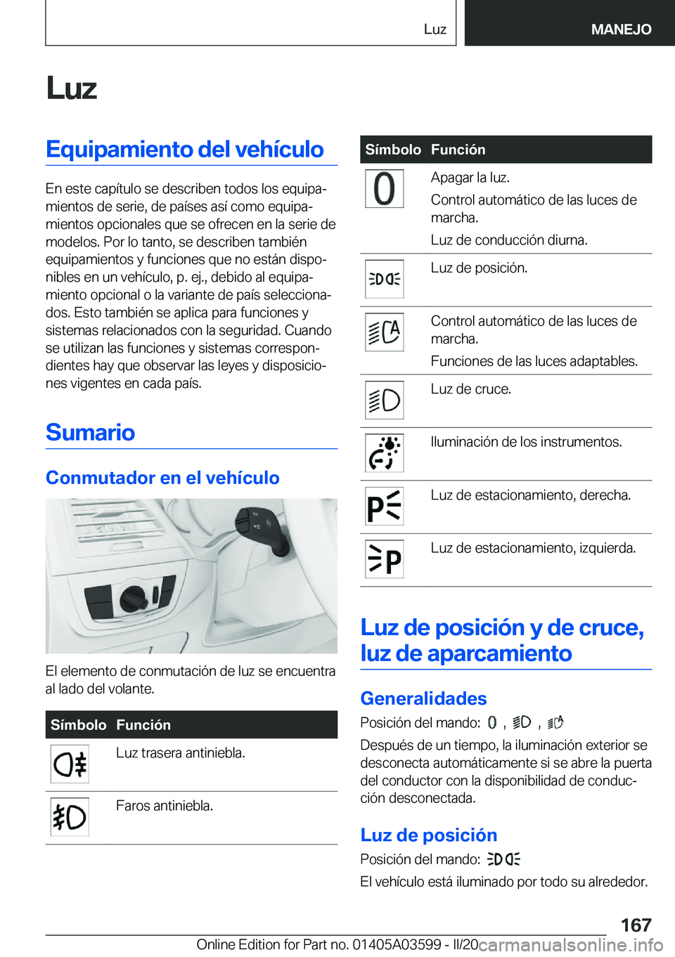 BMW X4 2020  Manuales de Empleo (in Spanish) �L�u�z�E�q�u�i�p�a�m�i�e�n�t�o��d�e�l��v�e�h�