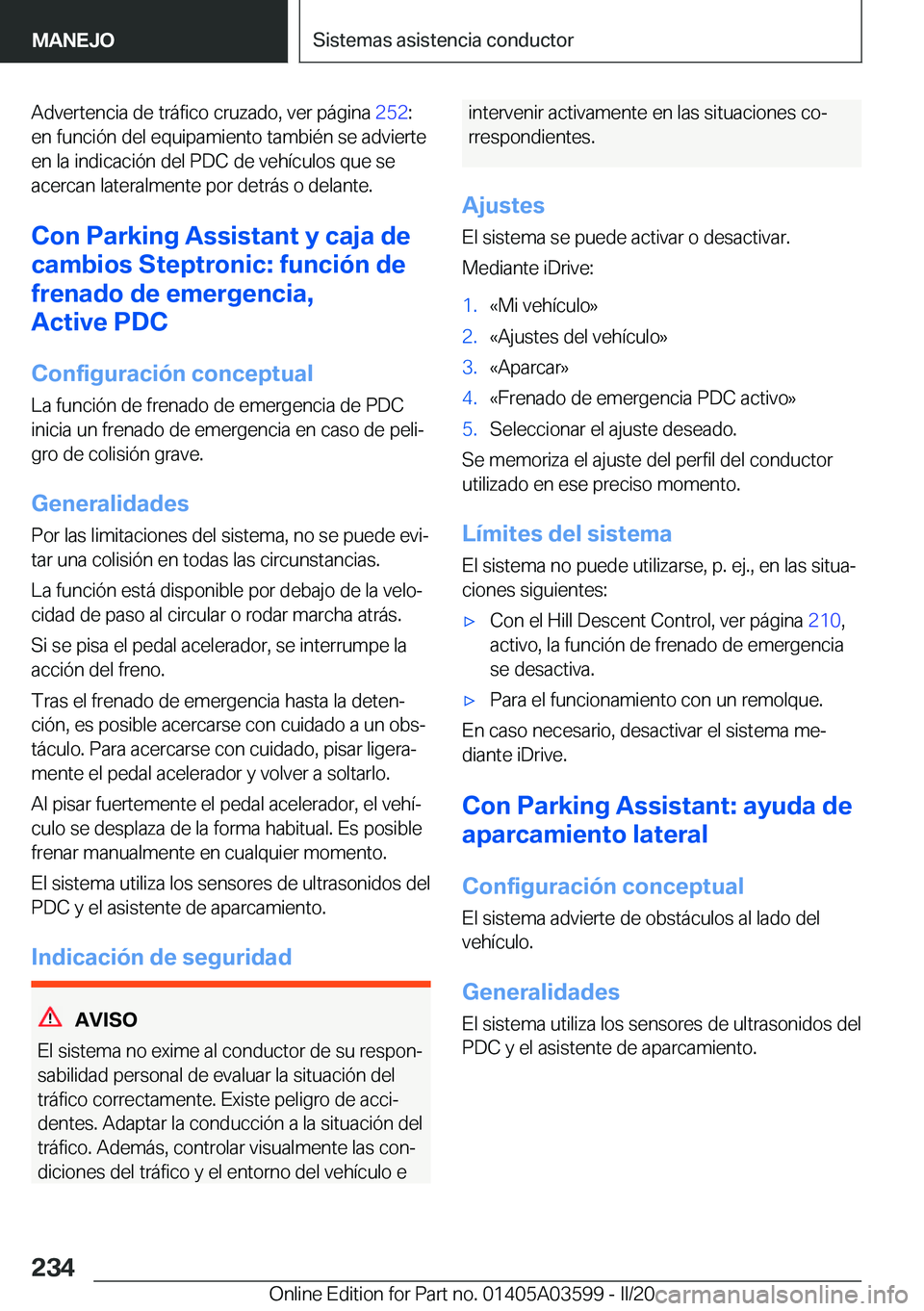 BMW X4 2020  Manuales de Empleo (in Spanish) �A�d�v�e�r�t�e�n�c�i�a��d�e��t�r�