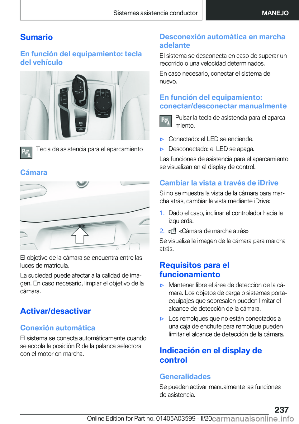 BMW X4 2020  Manuales de Empleo (in Spanish) �S�u�m�a�r�i�o�E�n��f�u�n�c�i�