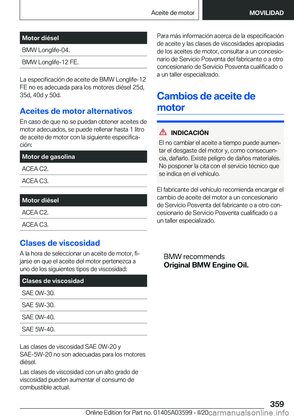 BMW X4 2020  Manuales de Empleo (in Spanish) �M�o�t�o�r��d�i�