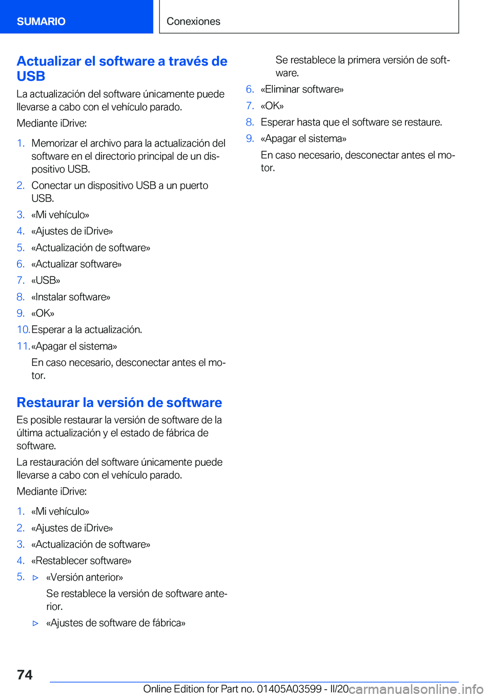 BMW X4 2020  Manuales de Empleo (in Spanish) �A�c�t�u�a�l�i�z�a�r��e�l��s�o�f�t�w�a�r�e��a��t�r�a�v�