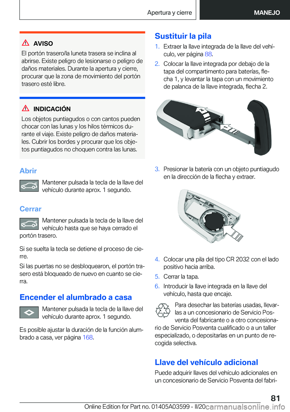 BMW X4 2020  Manuales de Empleo (in Spanish) �A�V�I�S�O
�E�l��p�o�r�t�