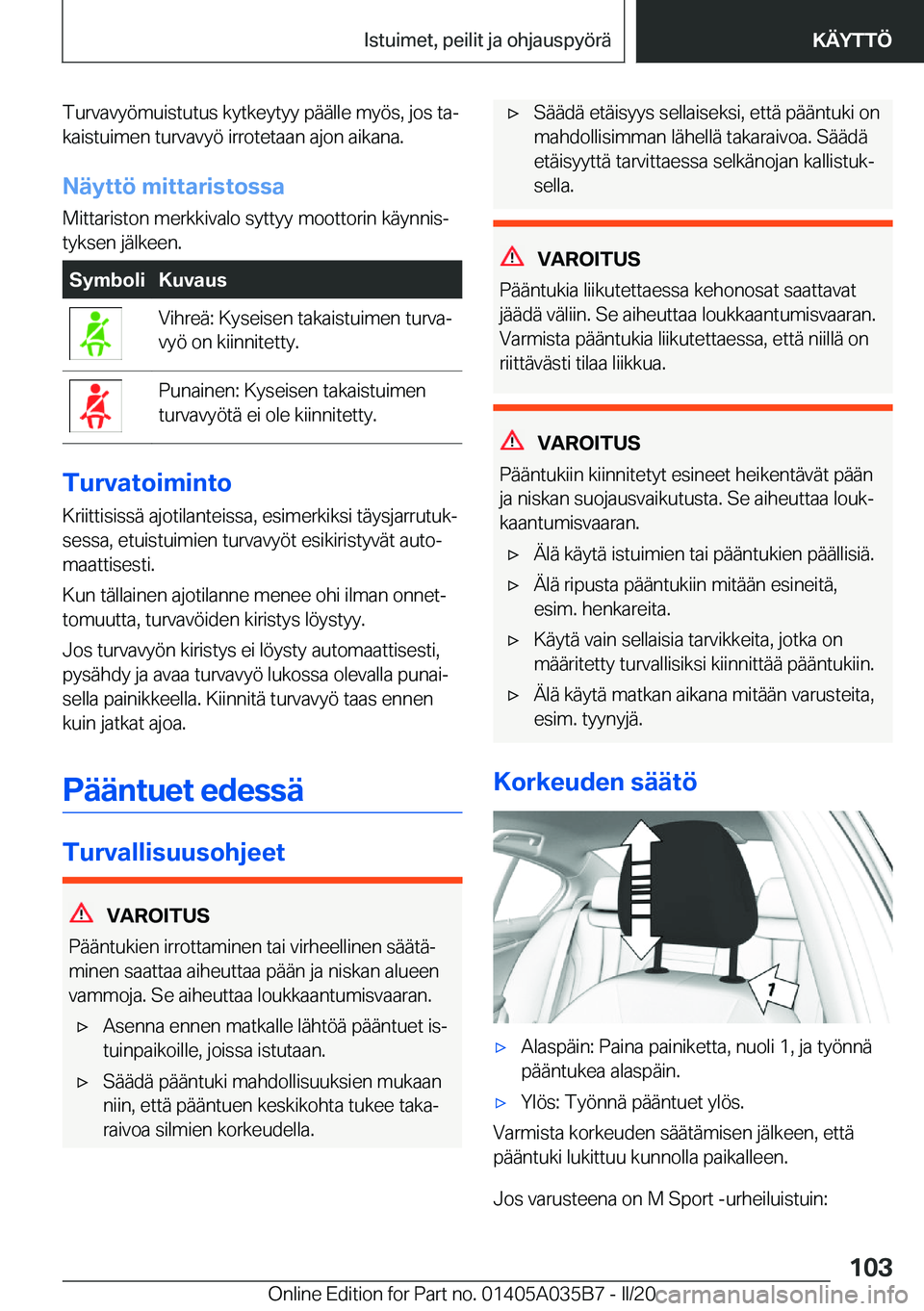 BMW X4 2020  Omistajan Käsikirja (in Finnish) �T�u�r�v�a�v�y�