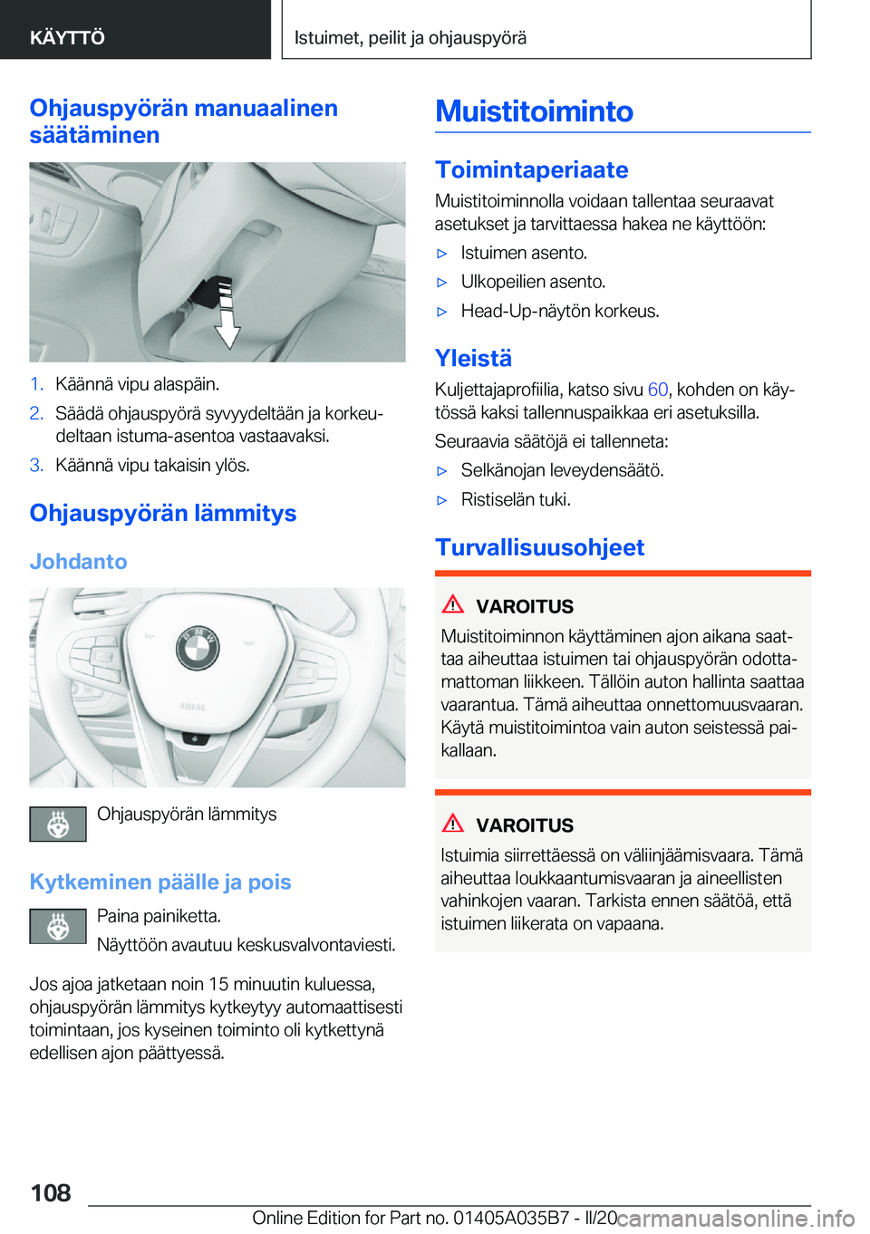 BMW X4 2020  Omistajan Käsikirja (in Finnish) �O�h�j�a�u�s�p�y�