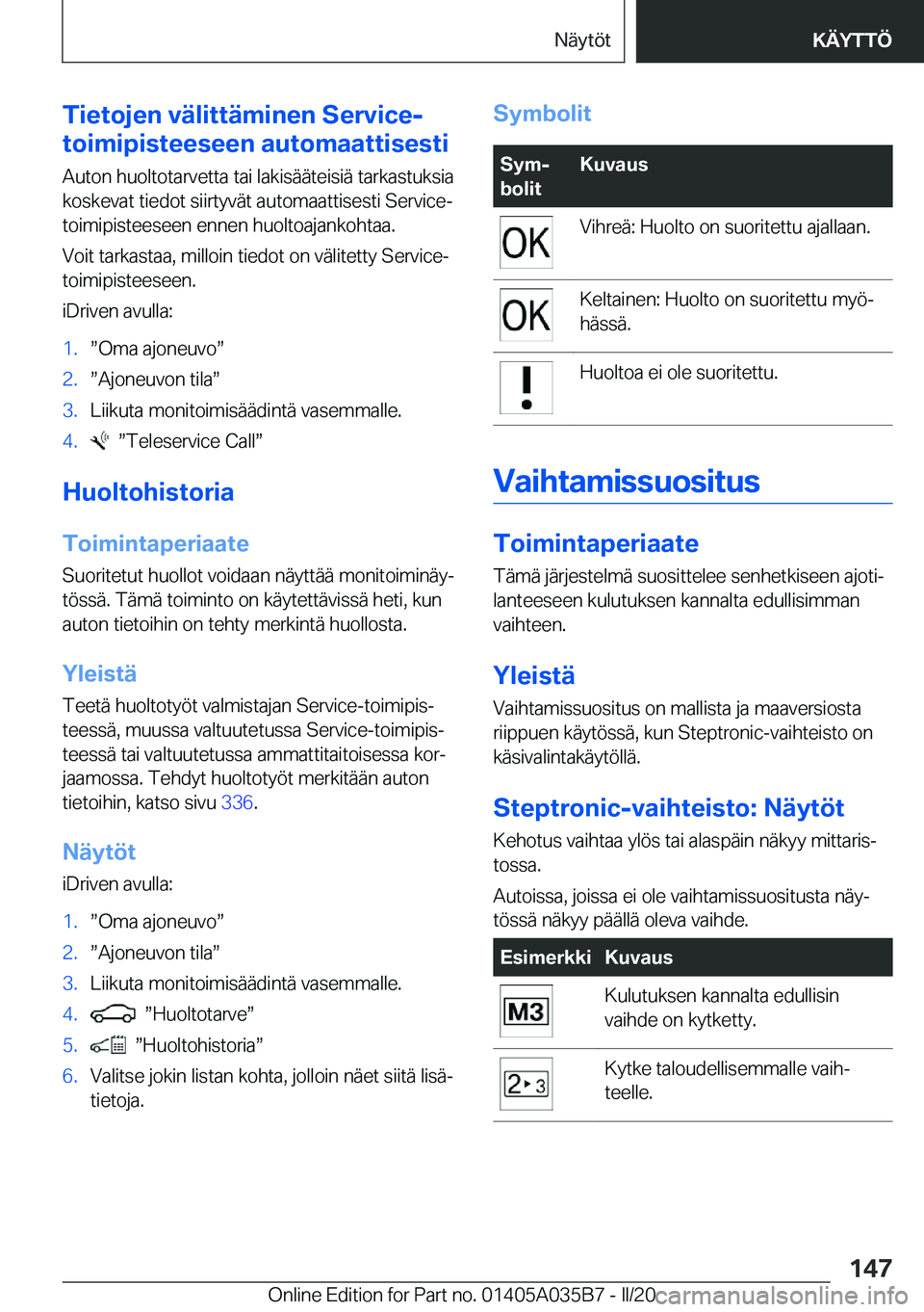 BMW X4 2020  Omistajan Käsikirja (in Finnish) �T�i�e�t�o�j�e�n��v�