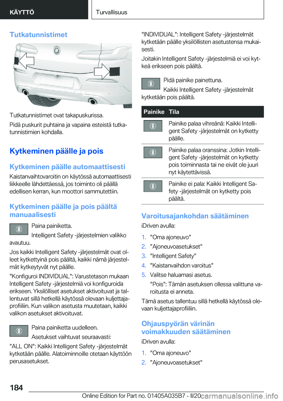 BMW X4 2020  Omistajan Käsikirja (in Finnish) �T�u�t�k�a�t�u�n�n�i�s�t�i�m�e�t
�T�u�t�k�a�t�u�n�n�i�s�t�i�m�e�t��o�v�a�t��t�a�k�a�p�u�s�k�u�r�i�s�s�a�.
�P�i�d�