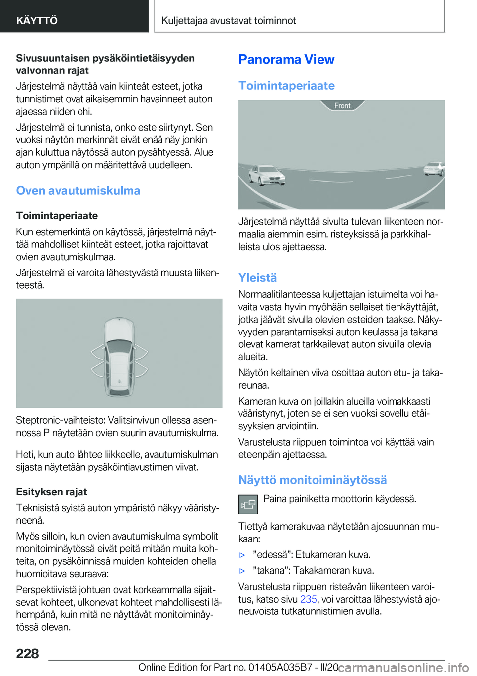 BMW X4 2020  Omistajan Käsikirja (in Finnish) �S�i�v�u�s�u�u�n�t�a�i�s�e�n��p�y�s�