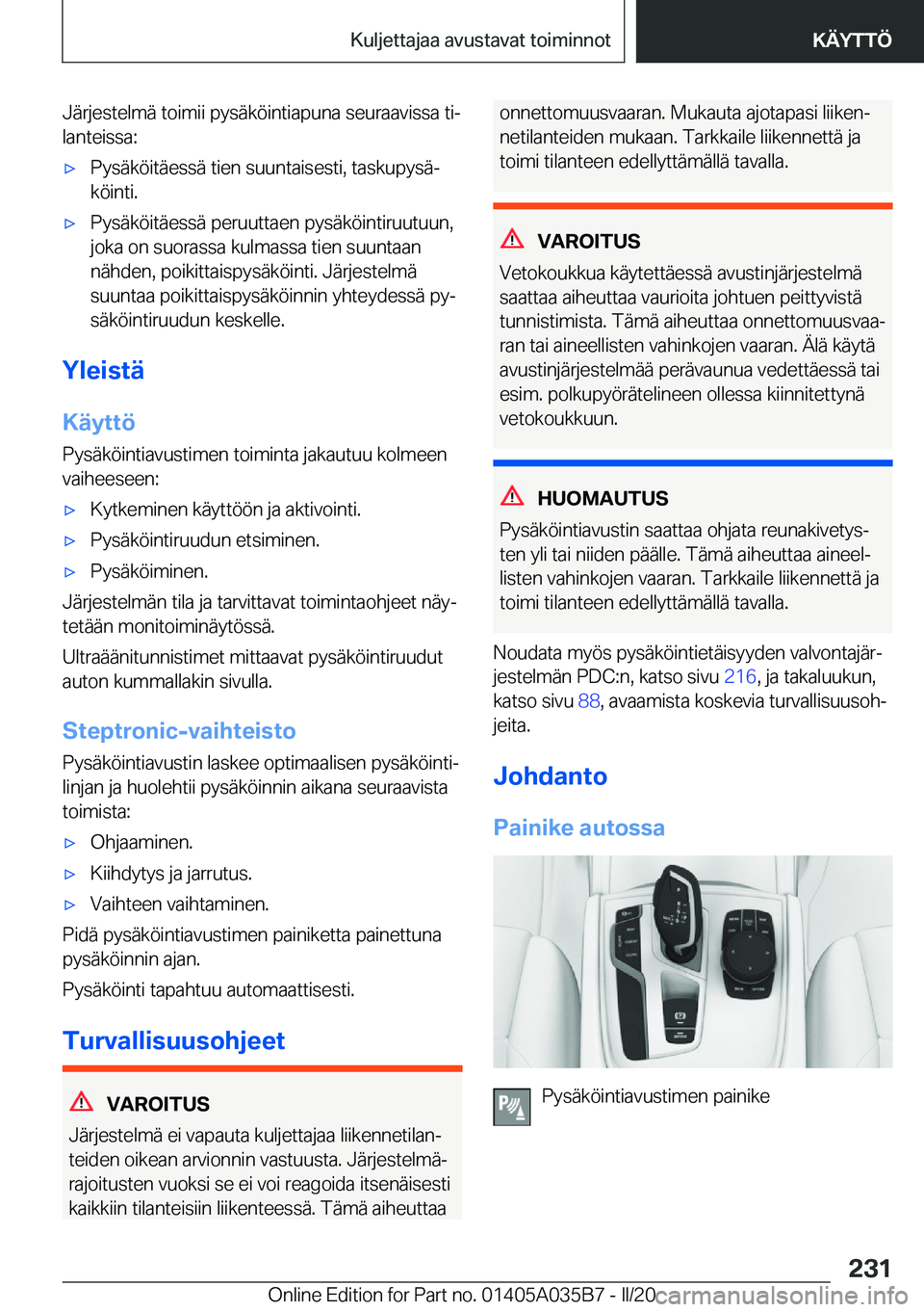 BMW X4 2020  Omistajan Käsikirja (in Finnish) �J�