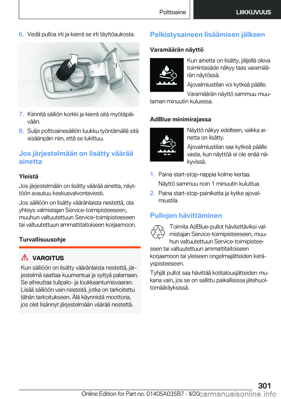 BMW X4 2020  Omistajan Käsikirja (in Finnish) �6�.�V�e�d�