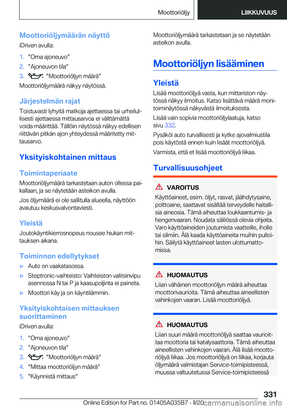 BMW X4 2020  Omistajan Käsikirja (in Finnish) �M�o�o�t�t�o�r�i�