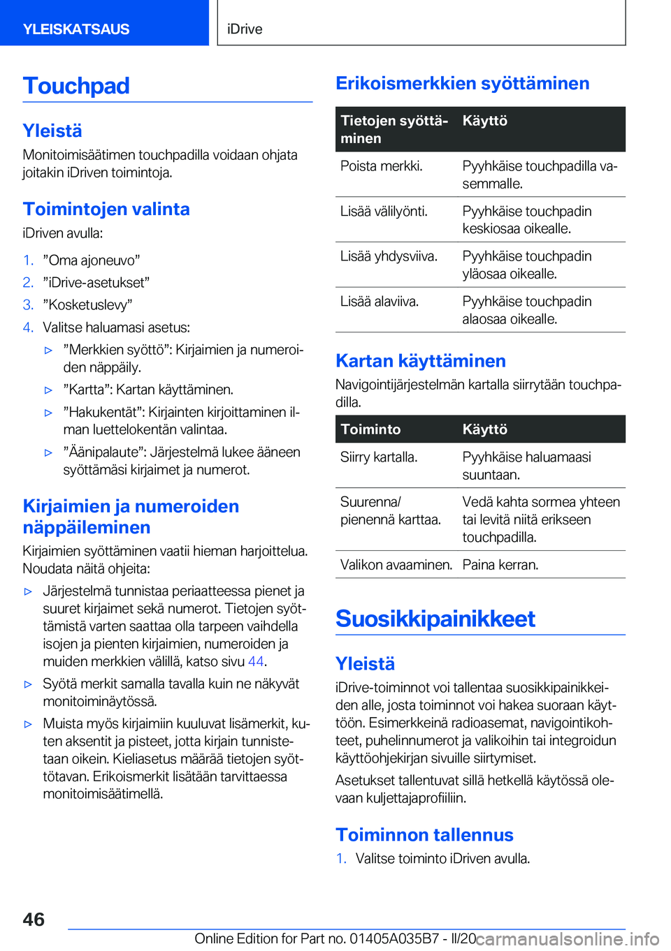 BMW X4 2020  Omistajan Käsikirja (in Finnish) �T�o�u�c�h�p�a�d
�Y�l�e�i�s�t�