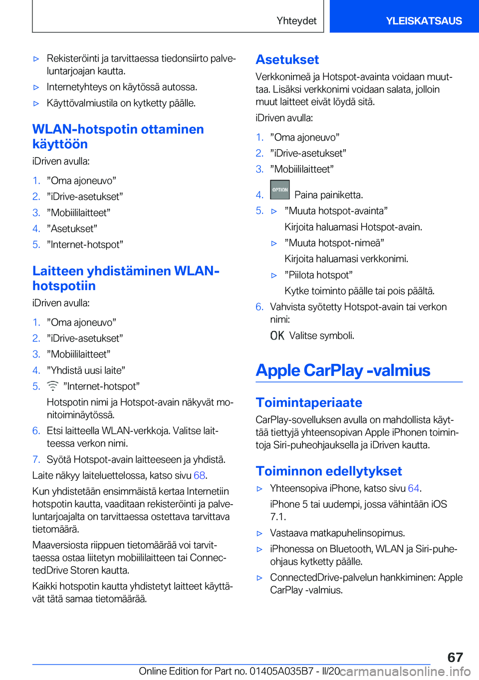 BMW X4 2020  Omistajan Käsikirja (in Finnish) 'x�R�e�k�i�s�t�e�r�