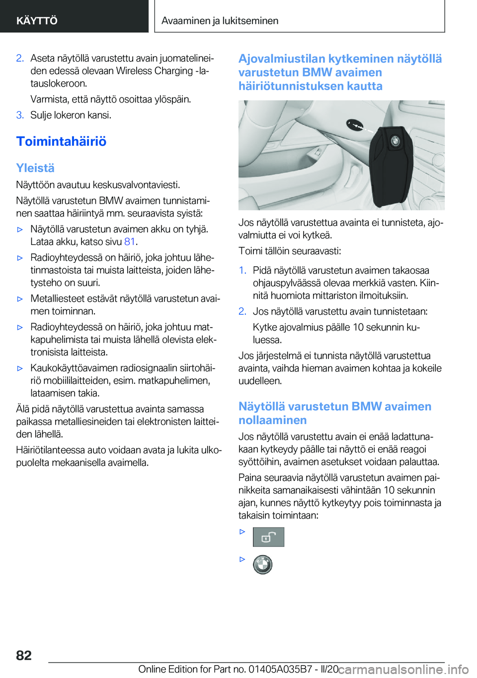 BMW X4 2020  Omistajan Käsikirja (in Finnish) �2�.�A�s�e�t�a��n�