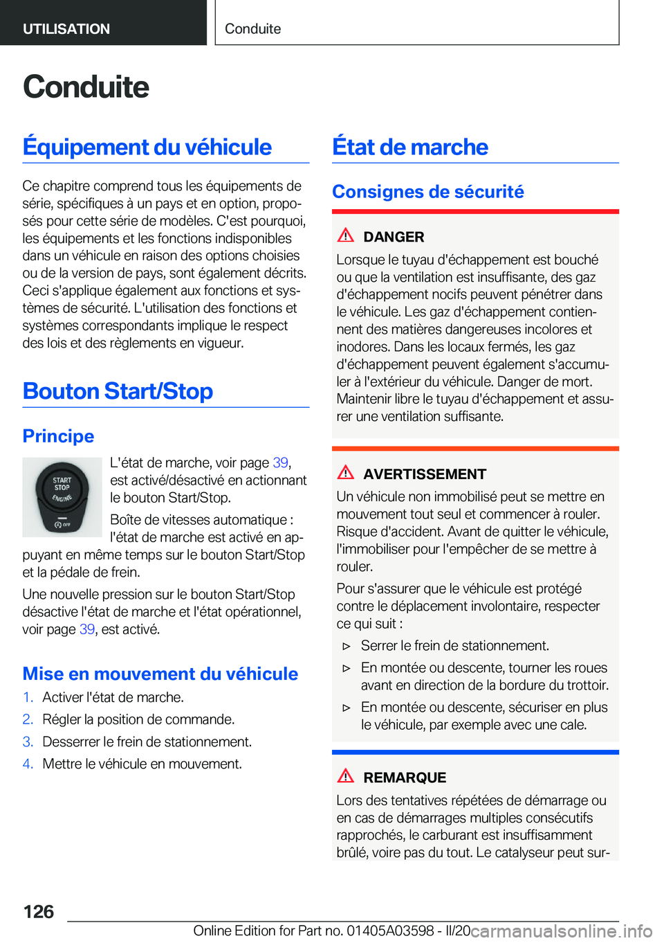 BMW X4 2020  Notices Demploi (in French) �C�o�n�d�u�i�t�e�