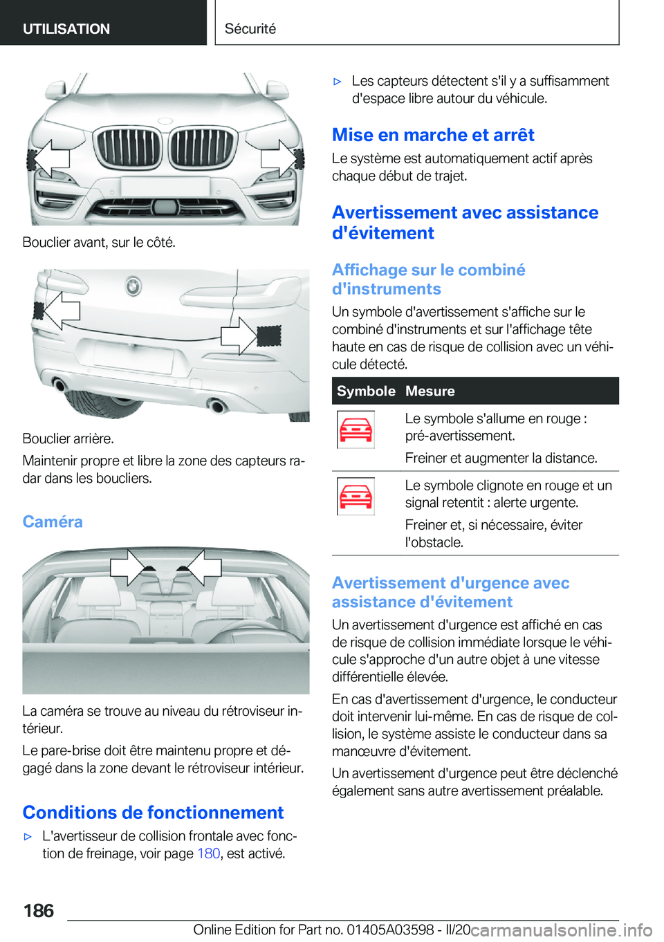 BMW X4 2020  Notices Demploi (in French) �B�o�u�c�l�i�e�r��a�v�a�n�t�,��s�u�r��l�e��c�