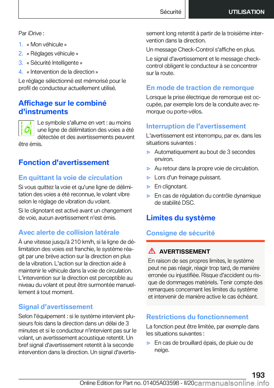 BMW X4 2020  Notices Demploi (in French) �P�a�r��i�D�r�i�v�e��:�1�.�k��M�o�n��v�é�h�i�c�u�l�e��{�2�.�k��R�é�g�l�a�g�e�s��v�é�h�i�c�u�l�e��{�3�.�k��S�é�c�u�r�i�t�é��I�n�t�e�l�l�i�g�e�n�t�e��{�4�.�k��I�n�t�e�r�v�e�n�t�i�o�n��