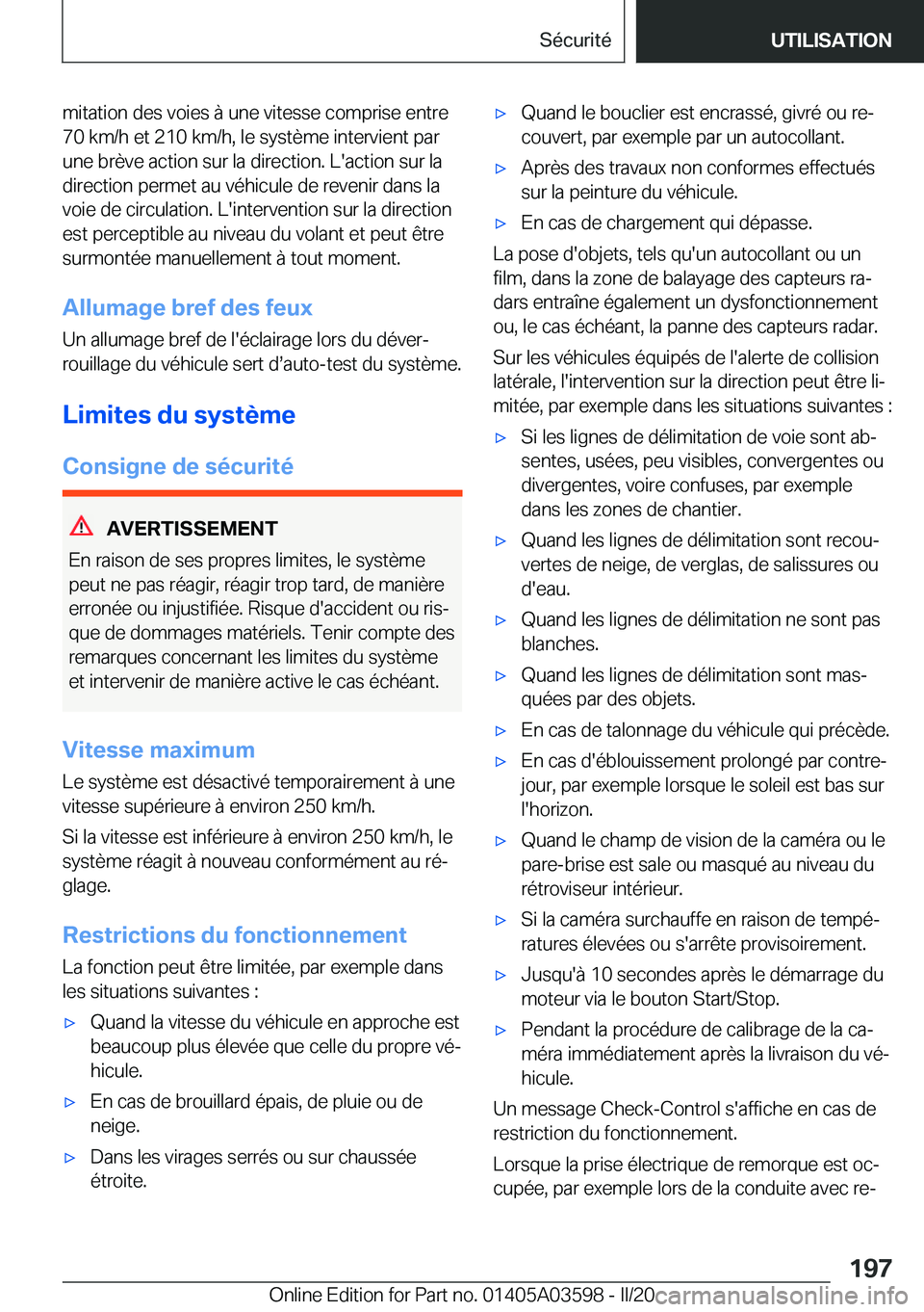 BMW X4 2020  Notices Demploi (in French) �m�i�t�a�t�i�o�n��d�e�s��v�o�i�e�s��