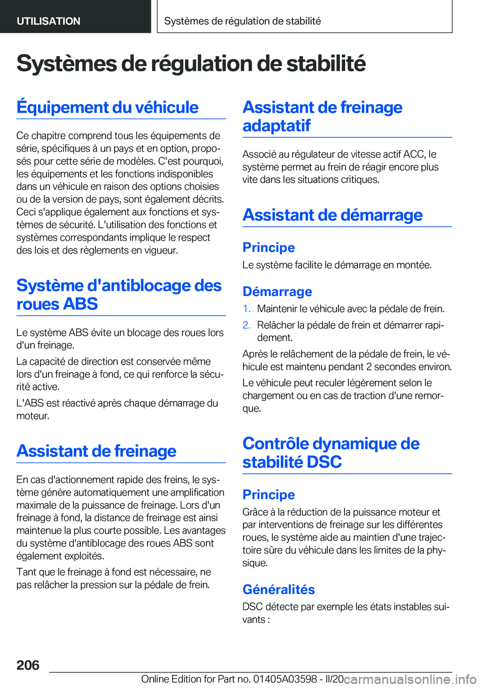 BMW X4 2020  Notices Demploi (in French) �S�y�s�t�è�m�e�s��d�e��r�é�g�u�l�a�t�i�o�n��d�e��s�t�a�b�i�l�i�t�é�