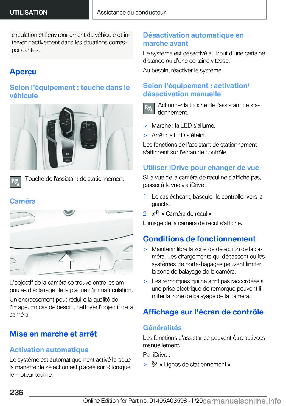 BMW X4 2020  Notices Demploi (in French) �c�i�r�c�u�l�a�t�i�o�n��e�t��l�'�e�n�v�i�r�o�n�n�e�m�e�n�t��d�u��v�é�h�i�c�u�l�e��e�t��i�nj�t�e�r�v�e�n�i�r��a�c�t�i�v�e�m�e�n�t��d�a�n�s��l�e�s��s�i�t�u�a�t�i�o�n�s��c�o�r�r�e�sj �p