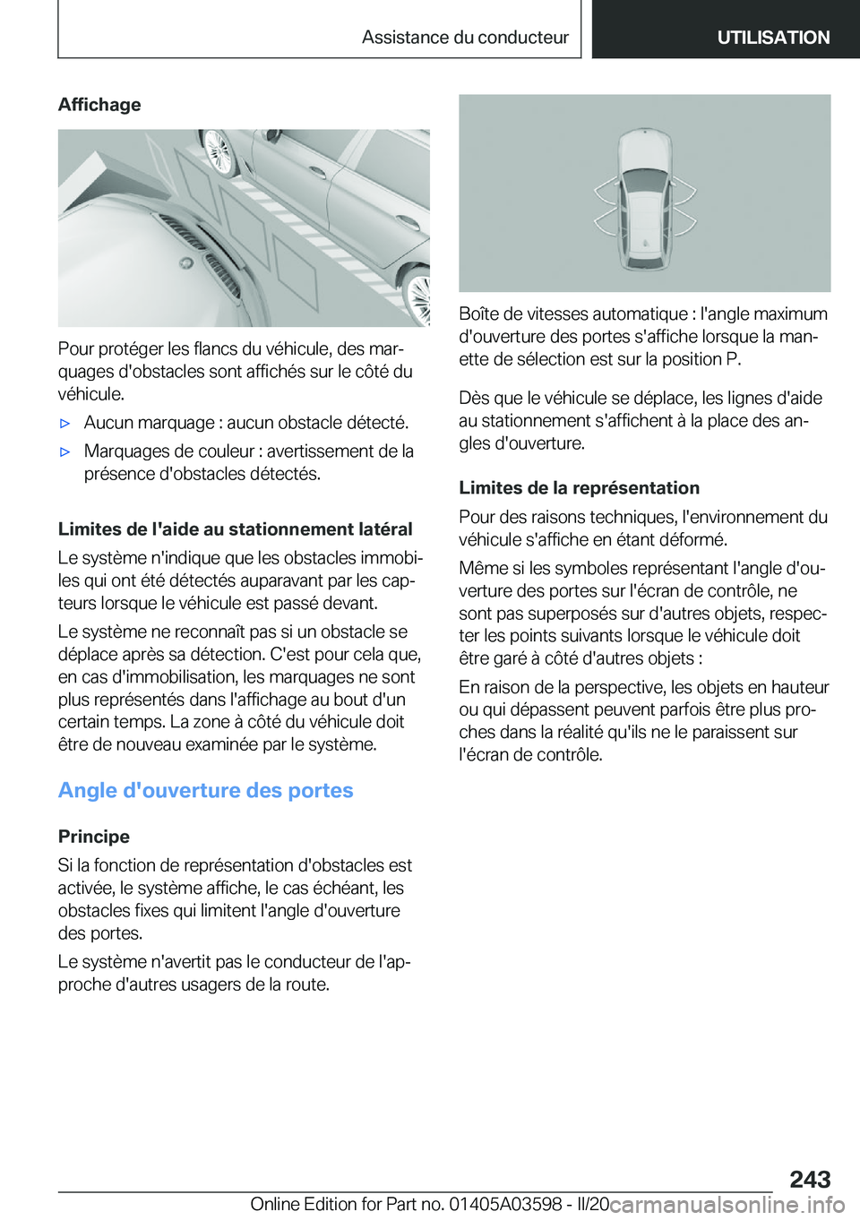 BMW X4 2020  Notices Demploi (in French) �A�f�f�i�c�h�a�g�e
�P�o�u�r��p�r�o�t�é�g�e�r��l�e�s��f�l�a�n�c�s��d�u��v�é�h�i�c�u�l�e�,��d�e�s��m�a�rj
�q�u�a�g�e�s��d�'�o�b�s�t�a�c�l�e�s��s�o�n�t��a�f�f�i�c�h�é�s��s�u�r��l�e��