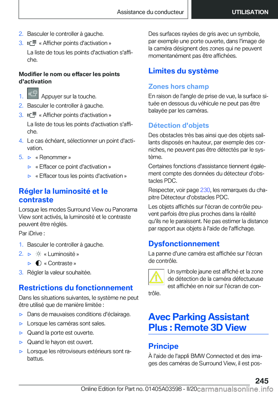 BMW X4 2020  Notices Demploi (in French) �2�.�B�a�s�c�u�l�e�r��l�e��c�o�n�t�r�o�l�l�e�r��