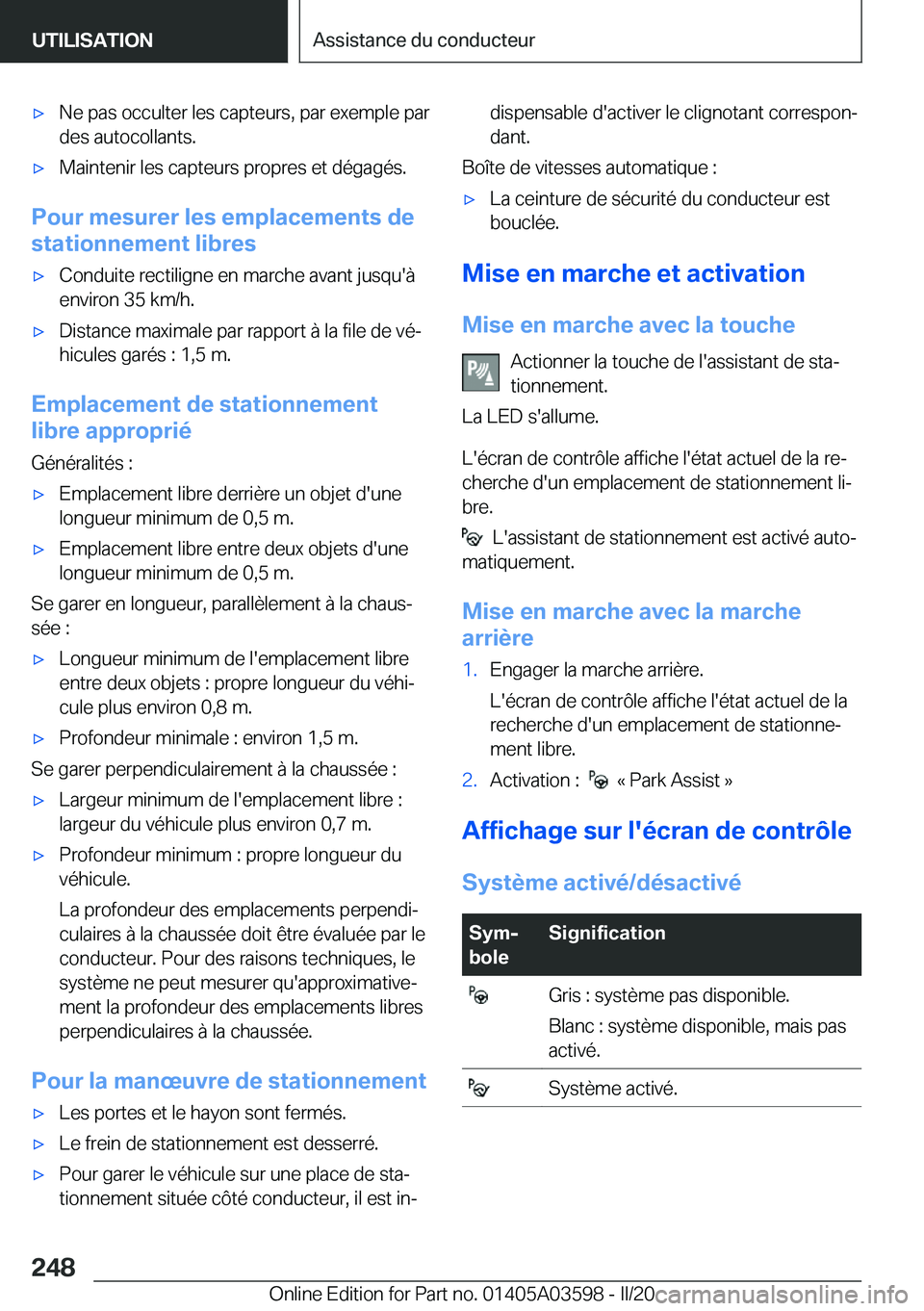 BMW X4 2020  Notices Demploi (in French) 'x�N�e��p�a�s��o�c�c�u�l�t�e�r��l�e�s��c�a�p�t�e�u�r�s�,��p�a�r��e�x�e�m�p�l�e��p�a�r�d�e�s��a�u�t�o�c�o�l�l�a�n�t�s�.'x�M�a�i�n�t�e�n�i�r��l�e�s��c�a�p�t�e�u�r�s��p�r�o�p�r�e�s��e