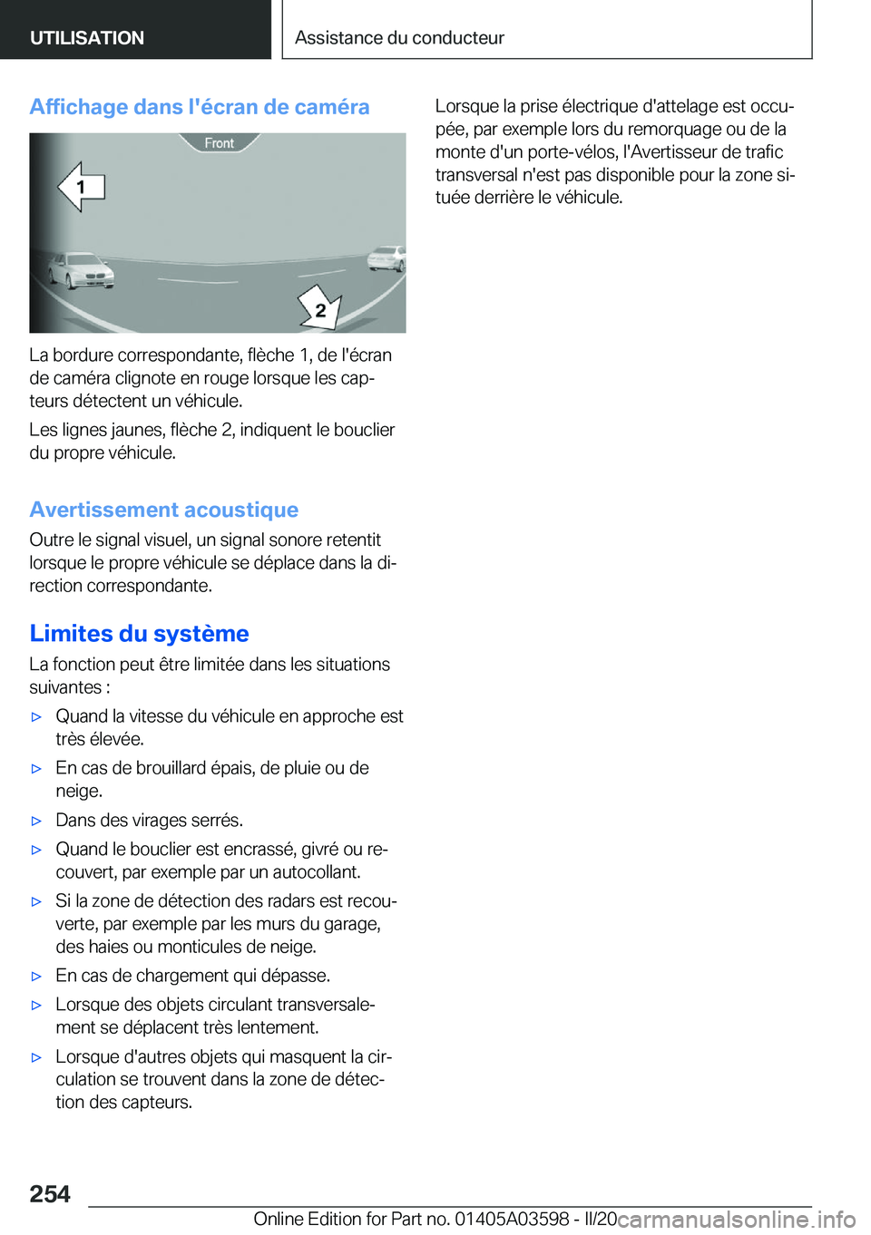 BMW X4 2020  Notices Demploi (in French) �A�f�f�i�c�h�a�g�e��d�a�n�s��l�'�é�c�r�a�n��d�e��c�a�m�é�r�a
�L�a��b�o�r�d�u�r�e��c�o�r�r�e�s�p�o�n�d�a�n�t�e�,��f�l�è�c�h�e��1�,��d�e��l�'�é�c�r�a�n�d�e��c�a�m�é�r�a��c�l�i�g