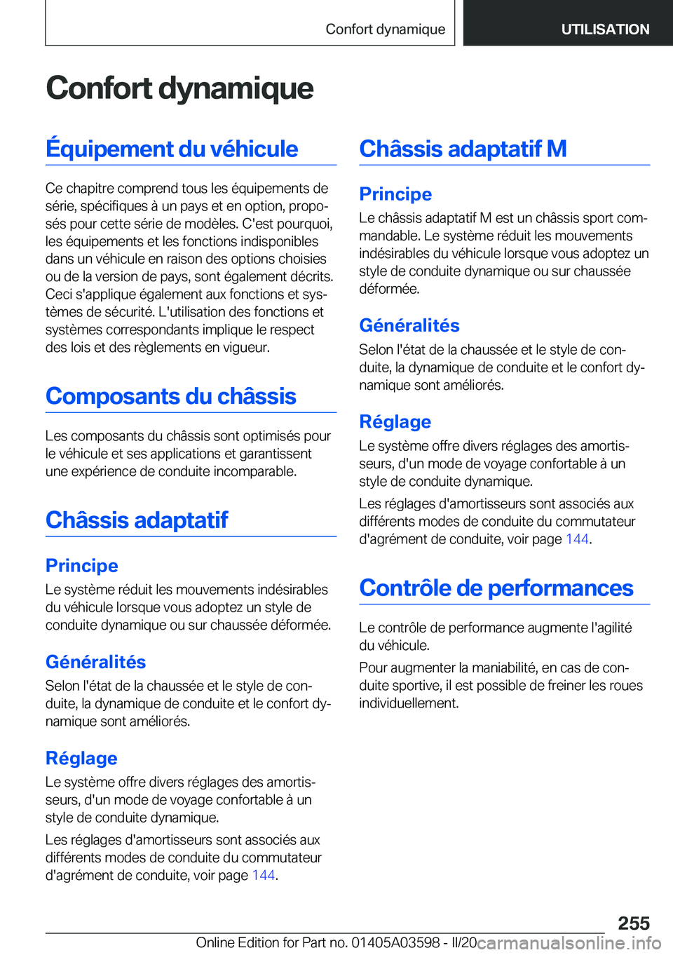 BMW X4 2020  Notices Demploi (in French) �C�o�n�f�o�r�t��d�y�n�a�m�i�q�u�e�