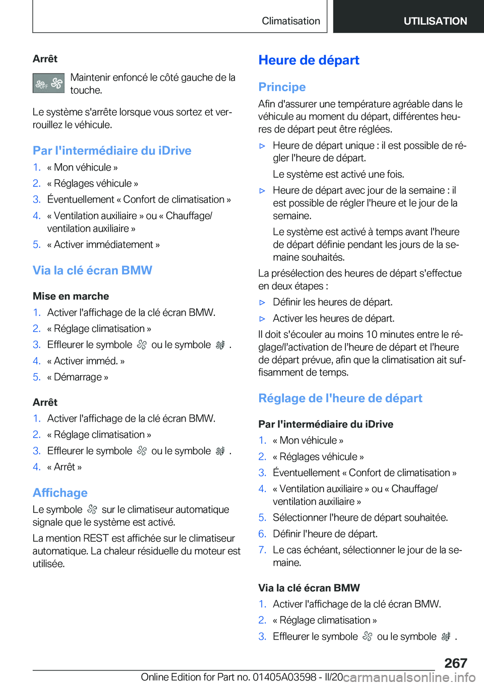 BMW X4 2020  Notices Demploi (in French) �A�r�r�ê�t�M�a�i�n�t�e�n�i�r��e�n�f�o�n�c�é��l�e��c�