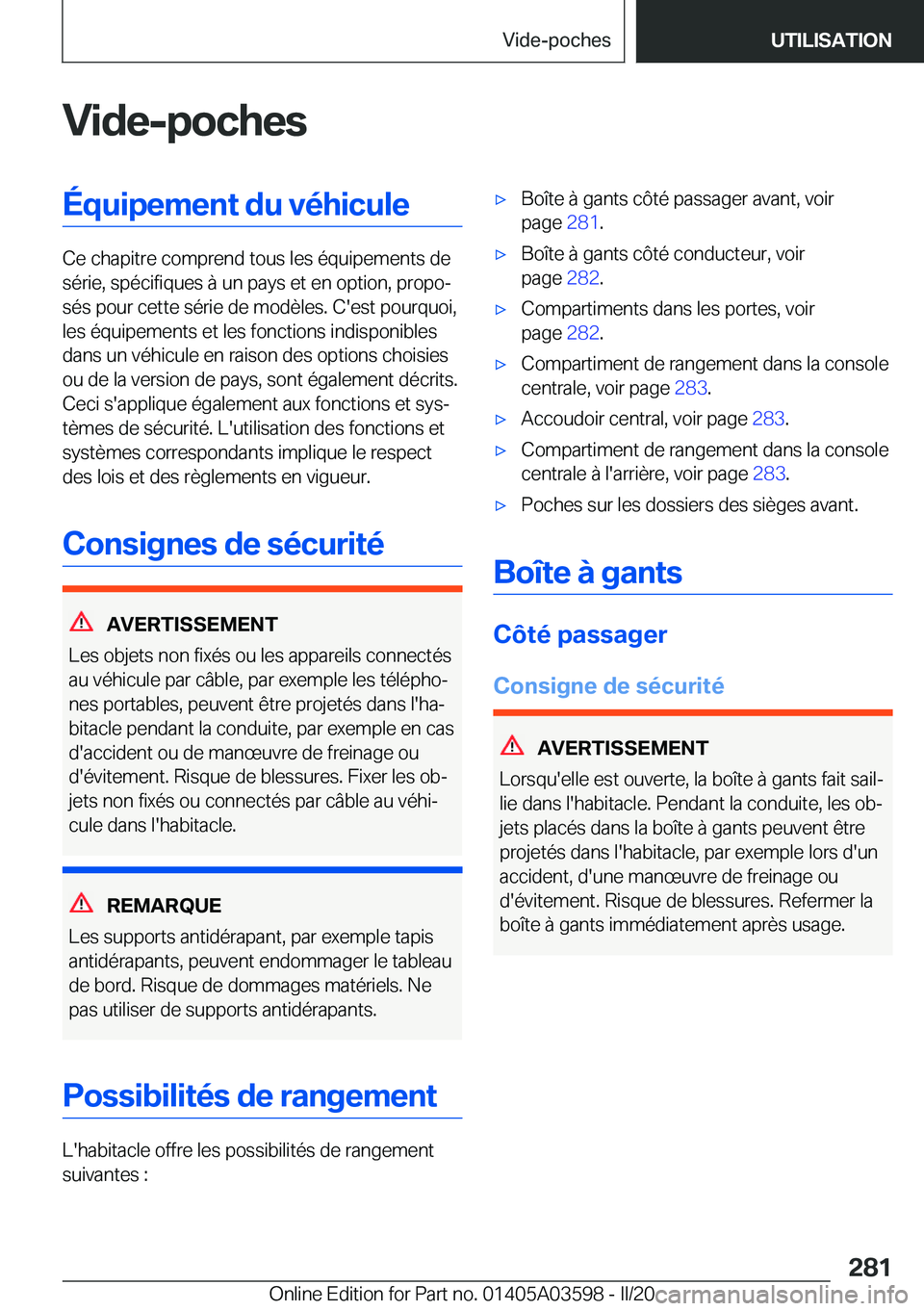 BMW X4 2020  Notices Demploi (in French) �V�i�d�e�-�p�o�c�h�e�s�