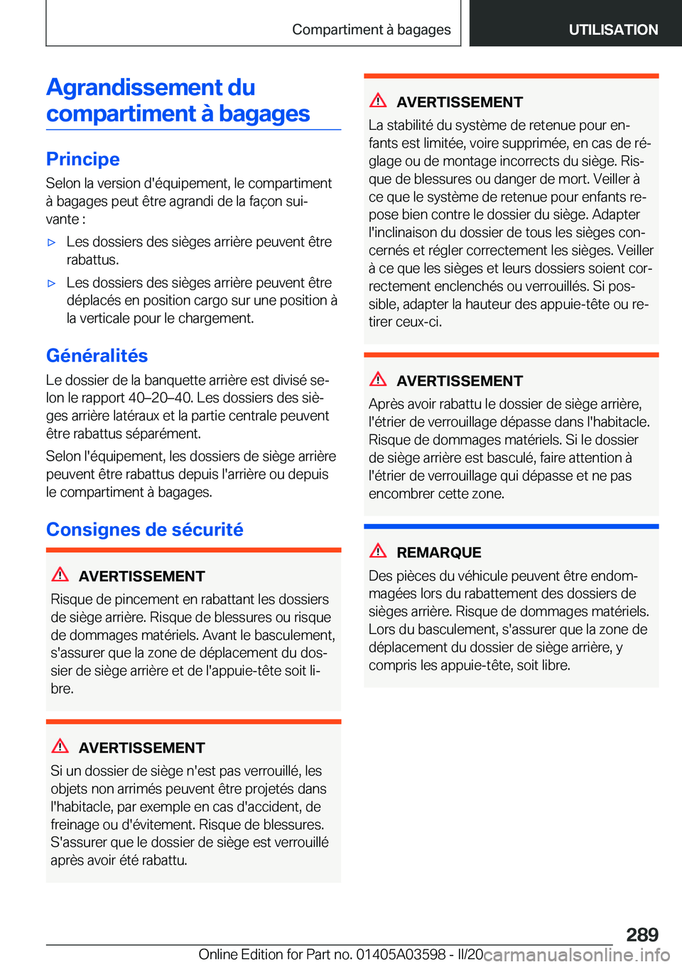 BMW X4 2020  Notices Demploi (in French) �A�g�r�a�n�d�i�s�s�e�m�e�n�t��d�u�c�o�m�p�a�r�t�i�m�e�n�t��
