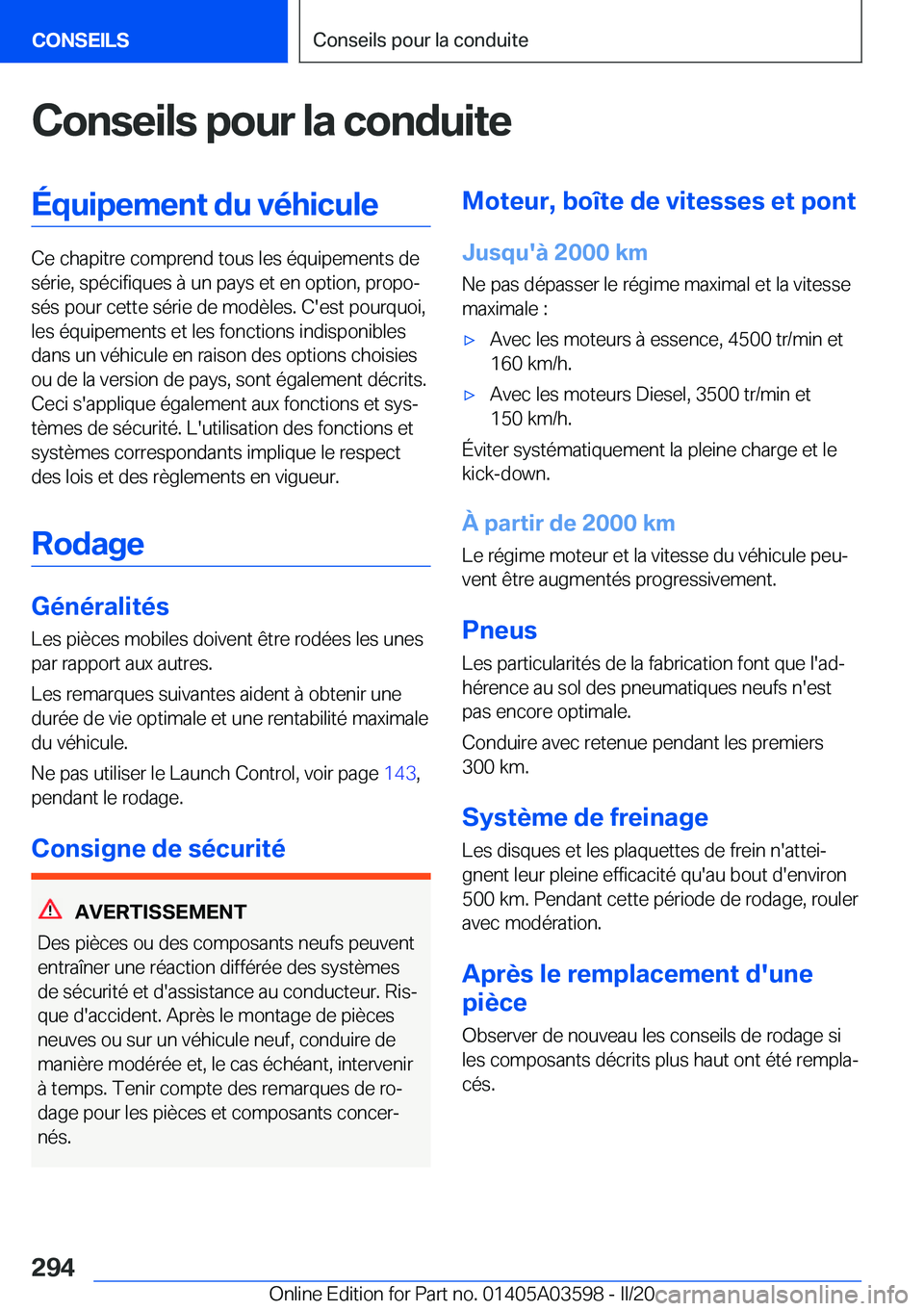 BMW X4 2020  Notices Demploi (in French) �C�o�n�s�e�i�l�s��p�o�u�r��l�a��c�o�n�d�u�i�t�e�