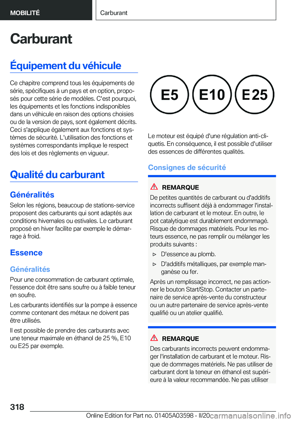 BMW X4 2020  Notices Demploi (in French) �C�a�r�b�u�r�a�n�t�