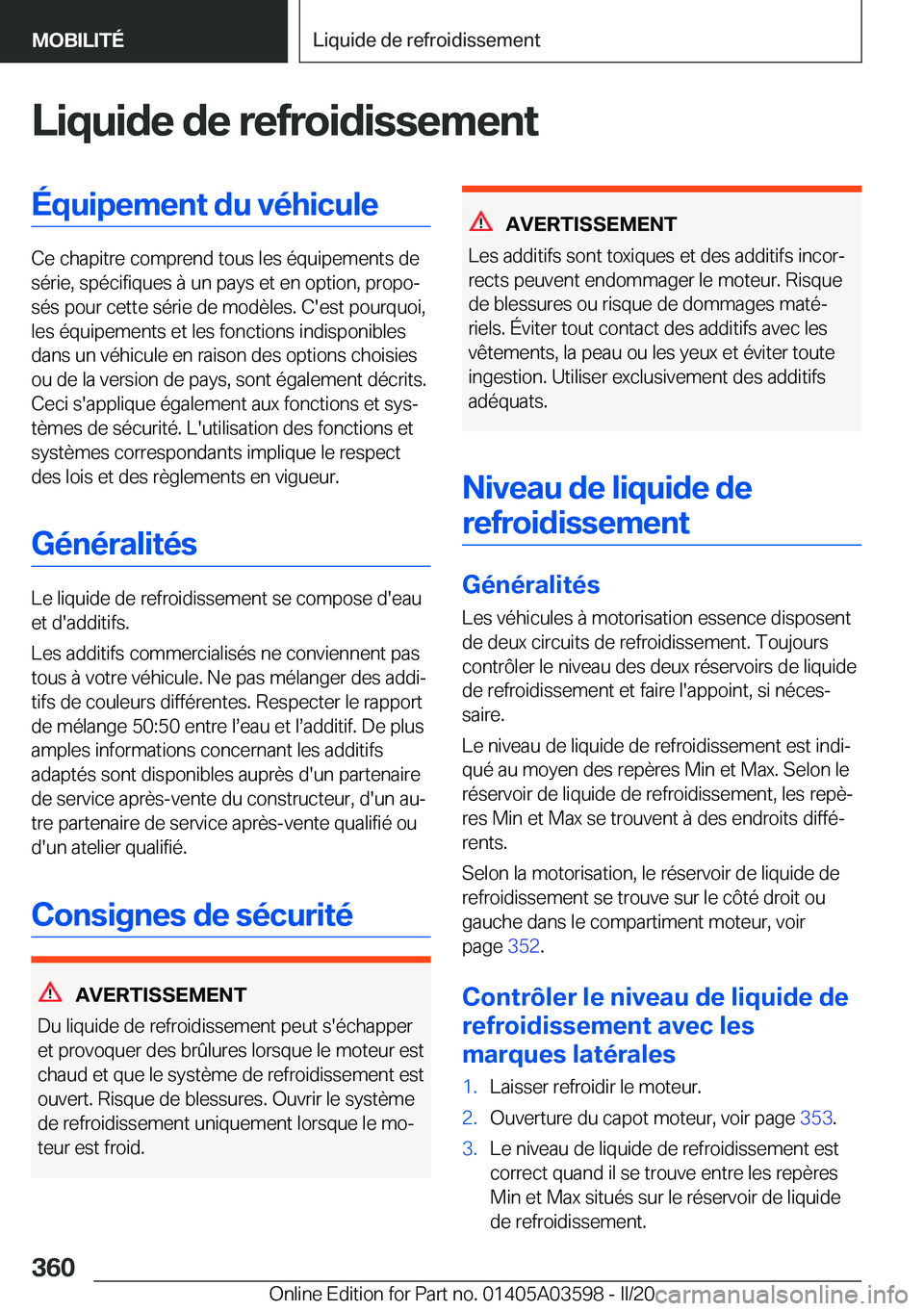 BMW X4 2020  Notices Demploi (in French) �L�i�q�u�i�d�e��d�e��r�e�f�r�o�i�d�i�s�s�e�m�e�n�t�