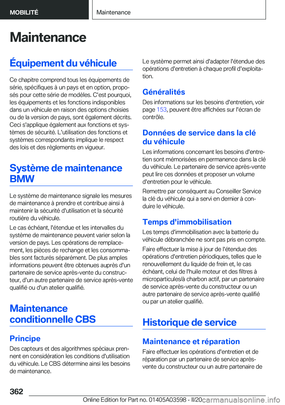 BMW X4 2020  Notices Demploi (in French) �M�a�i�n�t�e�n�a�n�c�e�