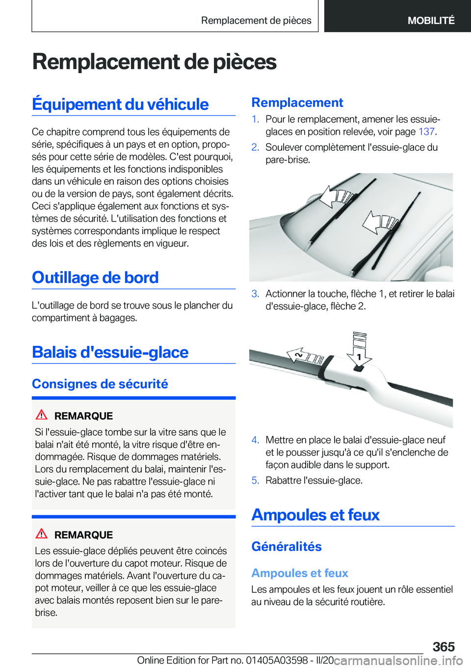 BMW X4 2020  Notices Demploi (in French) �R�e�m�p�l�a�c�e�m�e�n�t��d�e��p�i�è�c�e�s�
