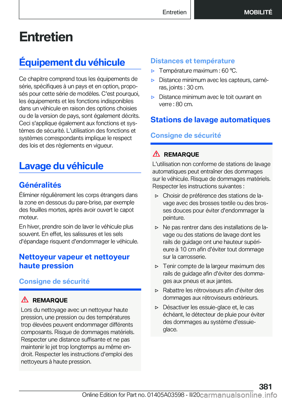 BMW X4 2020  Notices Demploi (in French) �E�n�t�r�e�t�i�e�n�