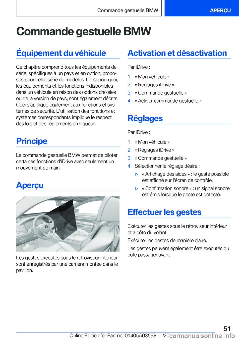 BMW X4 2020  Notices Demploi (in French) �C�o�m�m�a�n�d�e��g�e�s�t�u�e�l�l�e��B�M�W�
