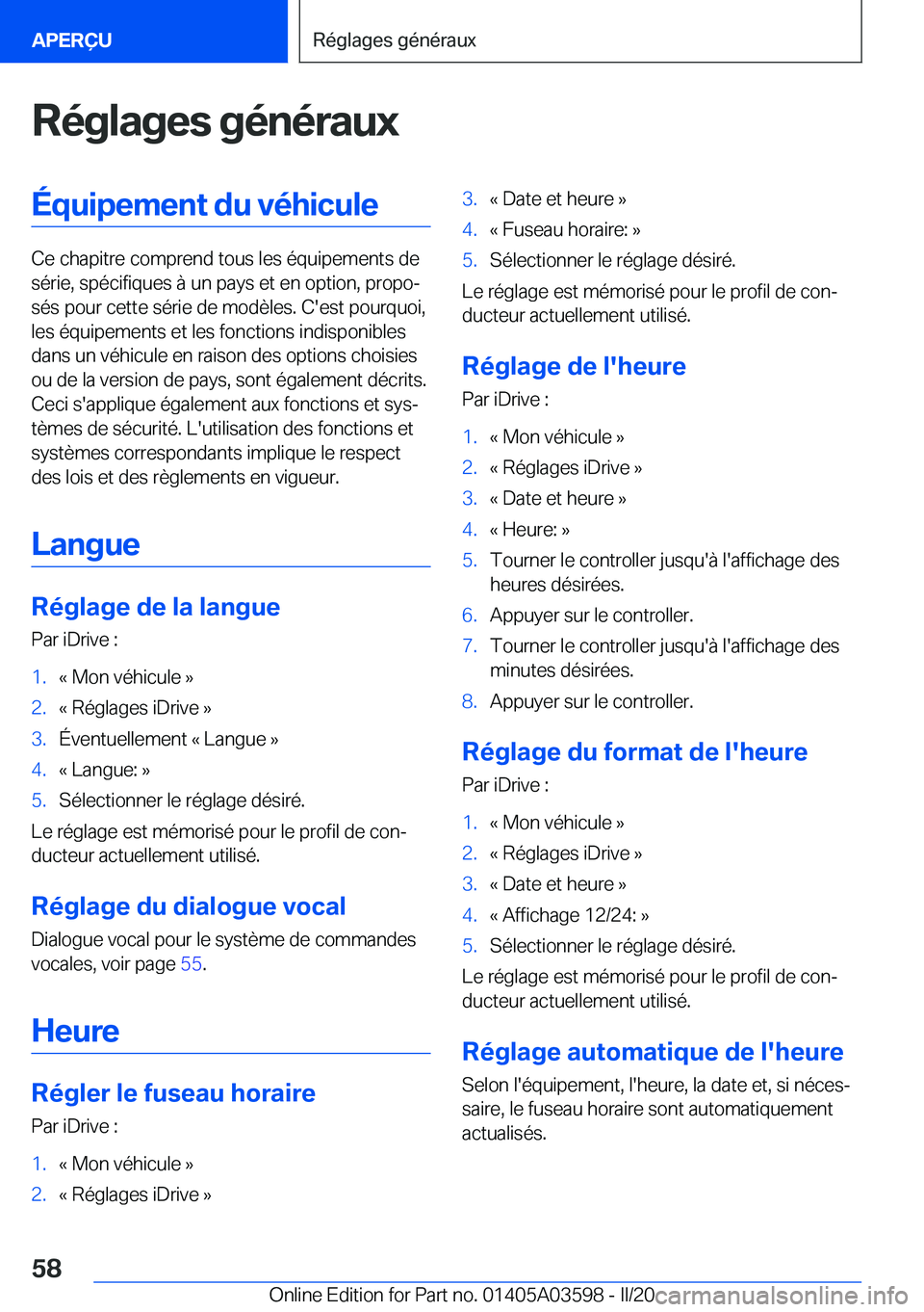 BMW X4 2020  Notices Demploi (in French) �R�é�g�l�a�g�e�s��g�é�n�é�r�a�u�x�