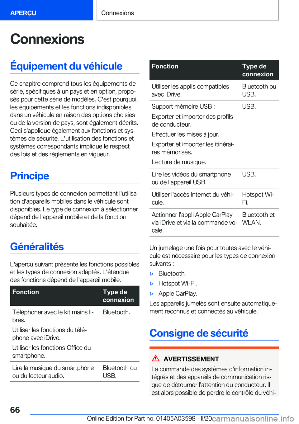 BMW X4 2020  Notices Demploi (in French) �C�o�n�n�e�x�i�o�n�s�