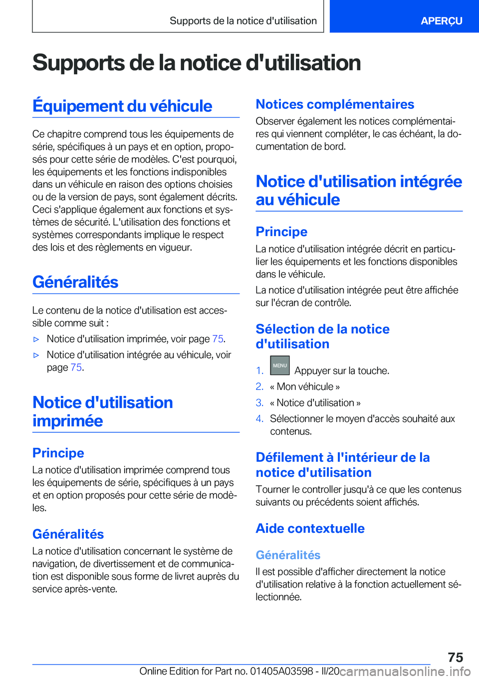 BMW X4 2020  Notices Demploi (in French) �S�u�p�p�o�r�t�s��d�e��l�a��n�o�t�i�c�e��d�'�u�t�i�l�i�s�a�t�i�o�n�