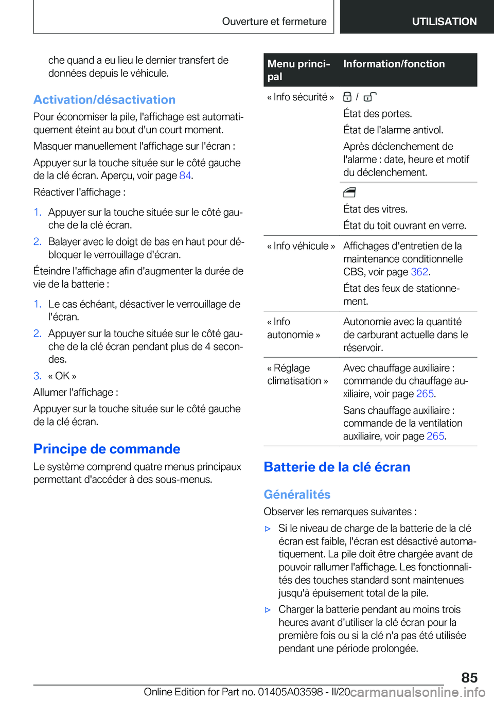 BMW X4 2020  Notices Demploi (in French) �c�h�e��q�u�a�n�d��a��e�u��l�i�e�u��l�e��d�e�r�n�i�e�r��t�r�a�n�s�f�e�r�t��d�e
�d�o�n�n�é�e�s��d�e�p�u�i�s��l�e��v�é�h�i�c�u�l�e�.
�A�c�t�i�v�a�t�i�o�n�/�d�é�s�a�c�t�i�v�a�t�i�o�n
�P�o�u