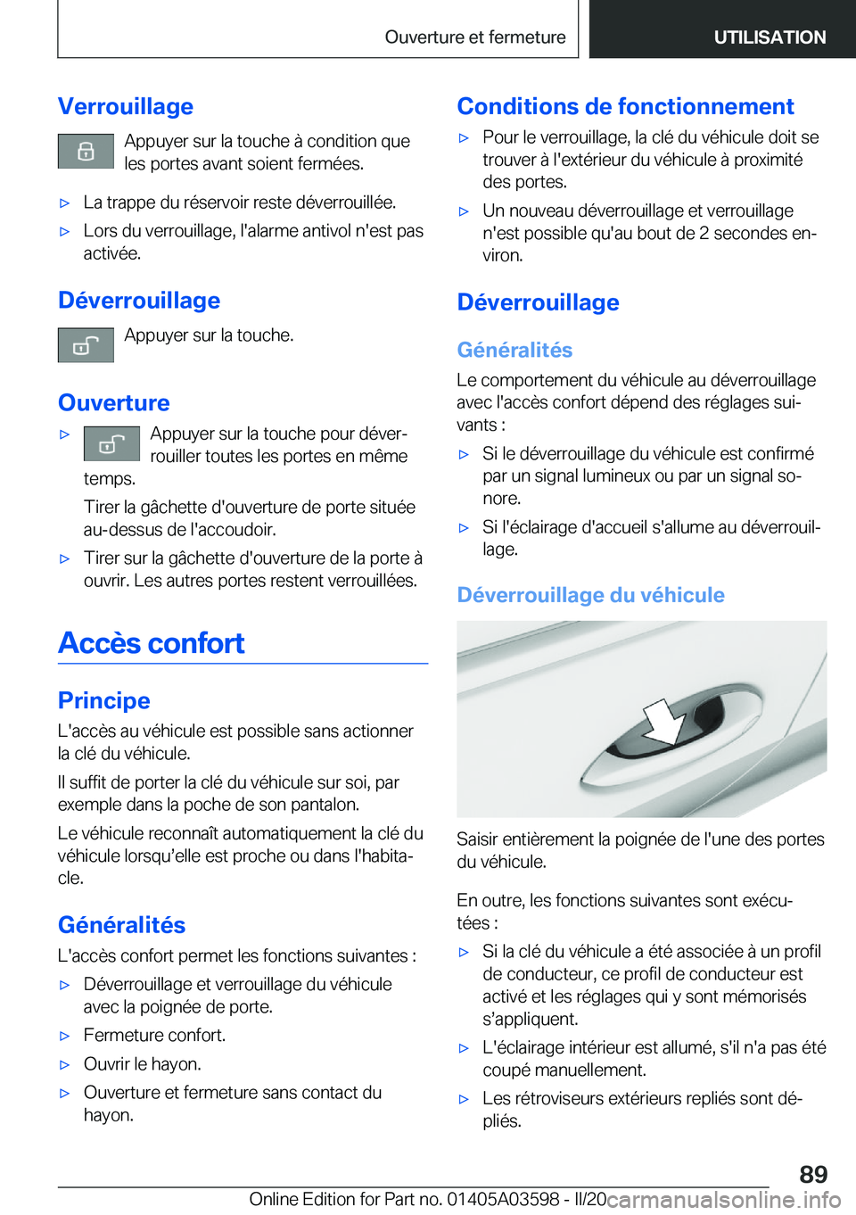 BMW X4 2020  Notices Demploi (in French) �V�e�r�r�o�u�i�l�l�a�g�e�A�p�p�u�y�e�r��s�u�r��l�a��t�o�u�c�h�e��