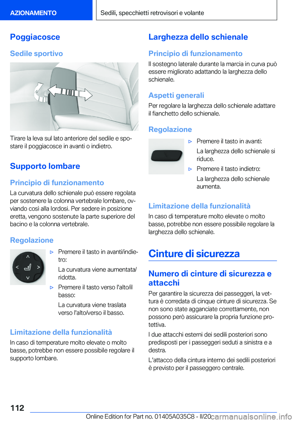 BMW X4 2020  Libretti Di Uso E manutenzione (in Italian) �P�o�g�g�i�a�c�o�s�c�e
�S�e�d�i�l�e��s�p�o�r�t�i�v�o
�T�i�r�a�r�e��l�a��l�e�v�a��s�u�l��l�a�t�o��a�n�t�e�r�i�o�r�e��d�e�l��s�e�d�i�l�e��e��s�p�oª
�s�t�a�r�e��i�l��p�o�g�g�i�a�c�o�s�c�e�