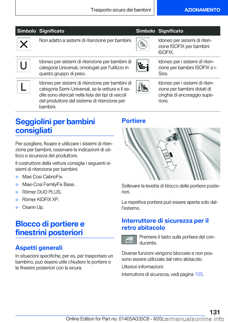 BMW X4 2020  Libretti Di Uso E manutenzione (in Italian) �S�i�m�b�o�l�o�S�i�g�n�i�f�i�c�a�t�o�S�i�m�b�o�l�o�S�i�g�n�i�f�i�c�a�t�o�N�o�n��a�d�a�t�t�o��a��s�i�s�t�e�m�i��d�i��r�i�t�e�n�z�i�o�n�e��p�e�r��b�a�m�b�i�n�i�.�I�d�o�n�e�o��p�e�r��s�i�s�t�e�m