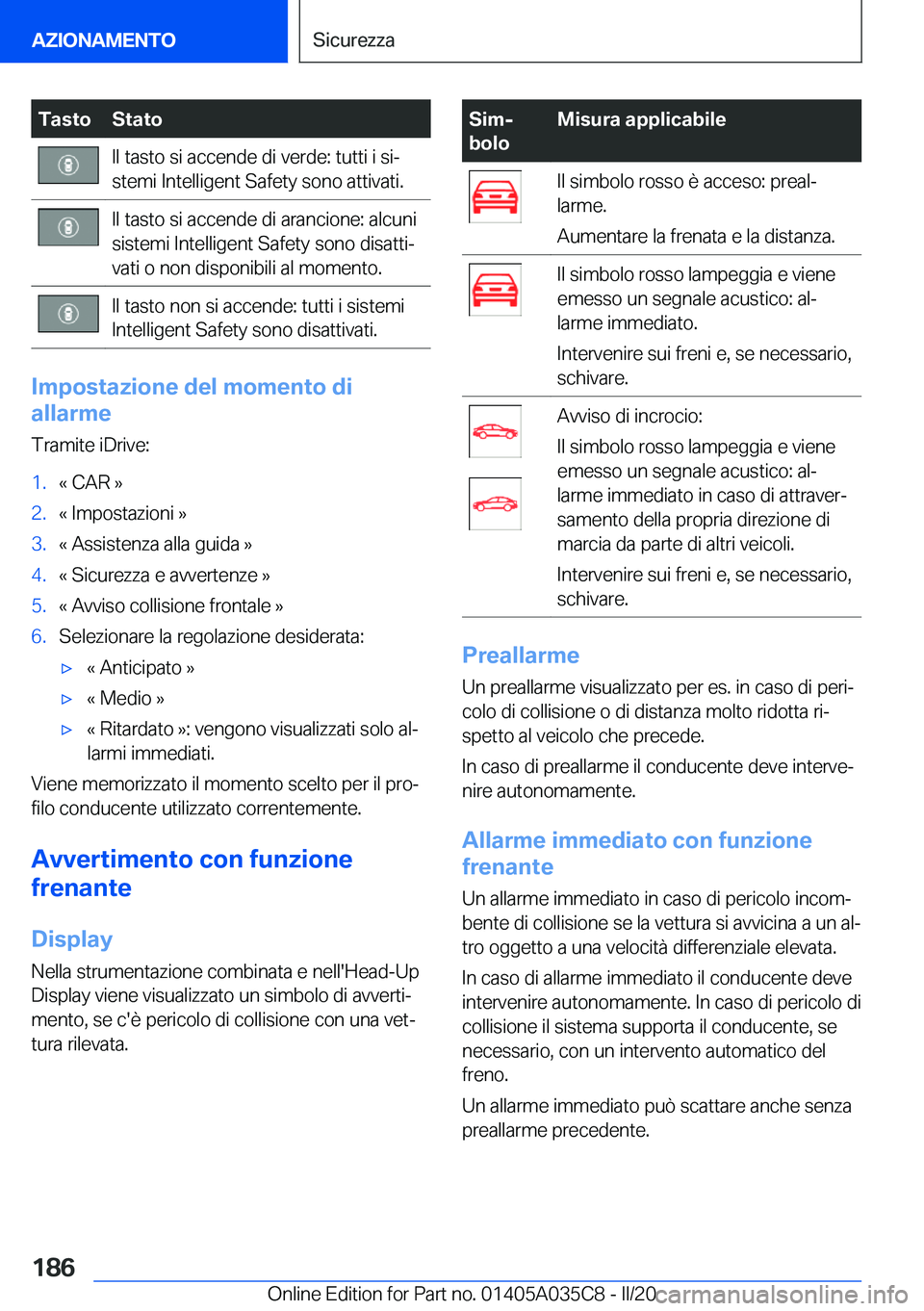 BMW X4 2020  Libretti Di Uso E manutenzione (in Italian) �T�a�s�t�o�S�t�a�t�o�I�l��t�a�s�t�o��s�i��a�c�c�e�n�d�e��d�i��v�e�r�d�e�:��t�u�t�t�i��i��s�iª
�s�t�e�m�i��I�n�t�e�l�l�i�g�e�n�t��S�a�f�e�t�y��s�o�n�o��a�t�t�i�v�a�t�i�.�I�l��t�a�s�t�o�